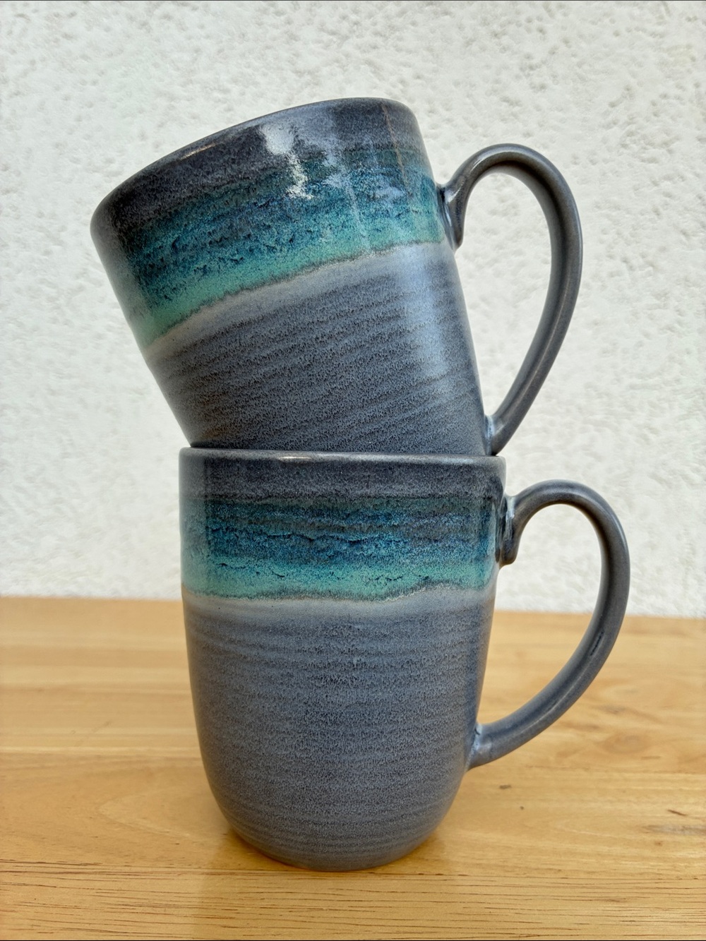 Mikasa Stoneware Ceramic Mug Set of 2  in Gray with blue green glaze detail